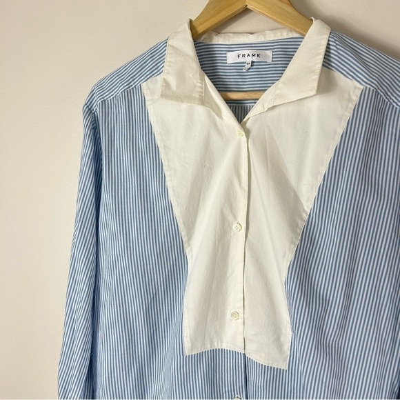 Frame Striped Blue White Collared Chambray Shirt S - Picture 6 of 7